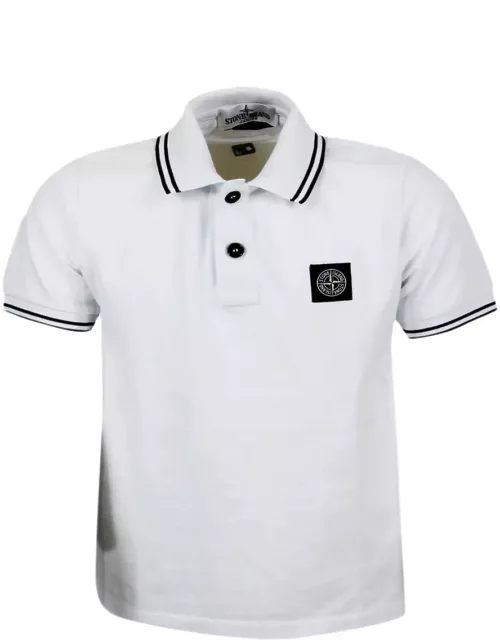 Stone Island Short-sleeved Pique Cotton Polo Shirt With Contrasting Color Profiles On The Collar And Sleeve. Logo On The Chest