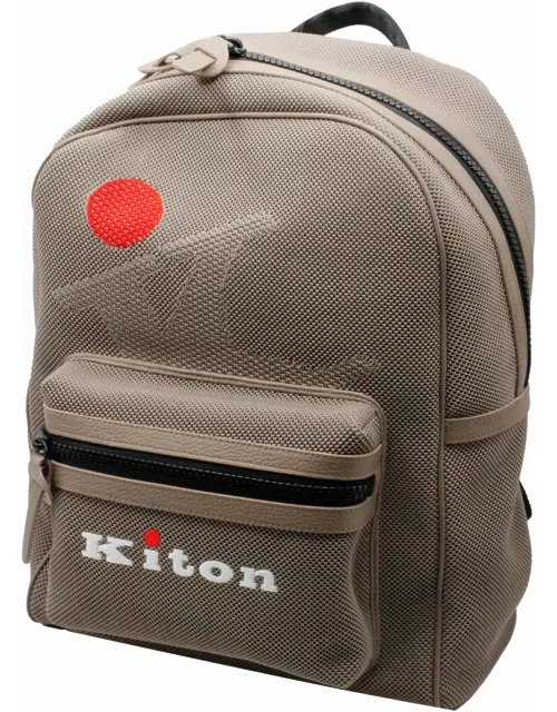 Kiton Backpack In Textured Technical Fabric With Leather Insert