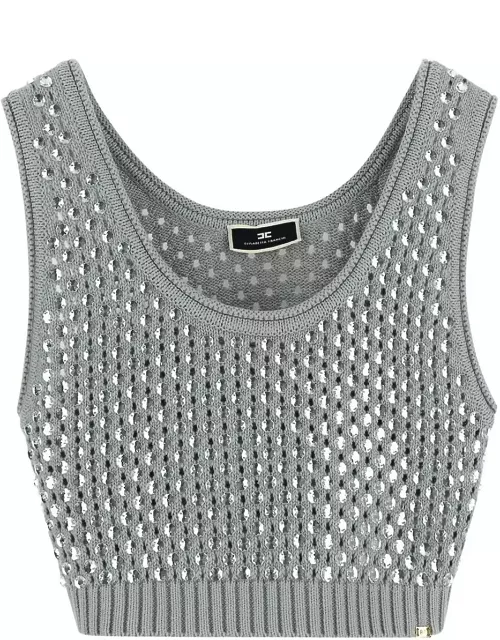 Elisabetta Franchi Gray Tricot Top With Stras