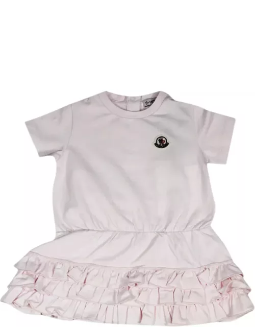 Moncler Short-sleeved Crew-neck Dress With Elastic Waistband Embellished With Flounce