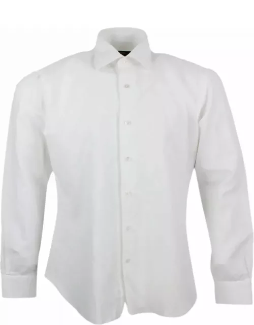 Barba Napoli Cult Shirt In Fine Cotton And Linen With Italian Collar And Hand-sewn With Mother-of-pearl Button