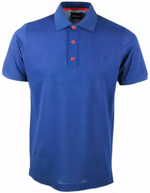 Kiton Short-sleeved Polo Shirt In Very Soft Cotton Crepes With Closure With Three Press Studs With Logo