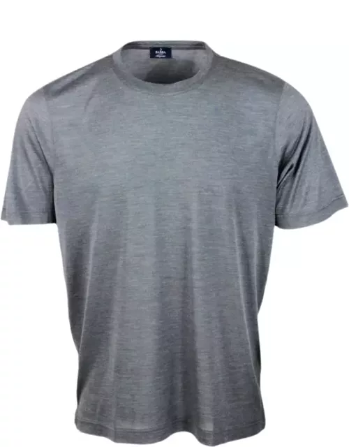 Barba Napoli 100% Luxury Silk Crew-neck Short-sleeved T-shirt With Slits On The Botto