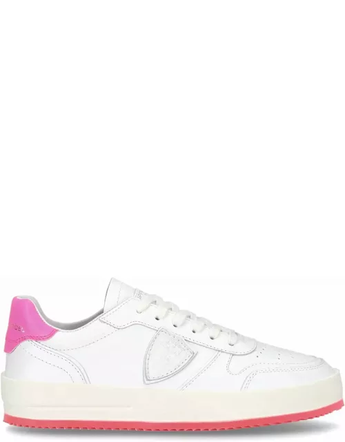 Philippe Model White And Pink Calfskin Sneaker
