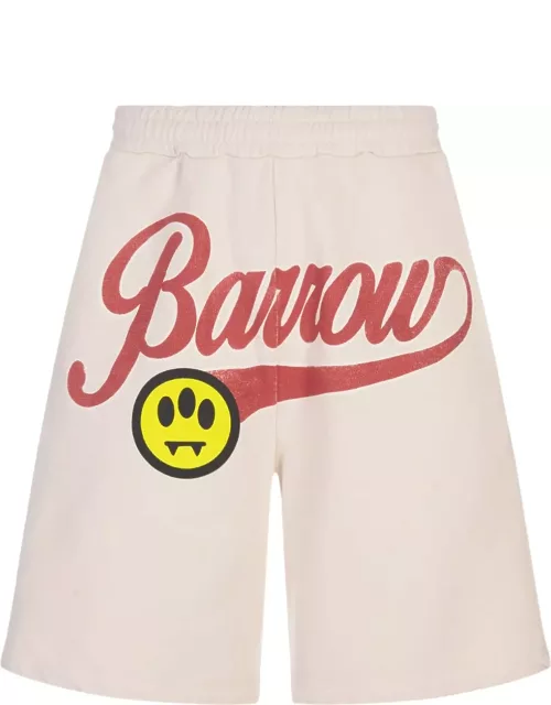 Barrow Taupe Bermuda Shorts With Lettering Prints.