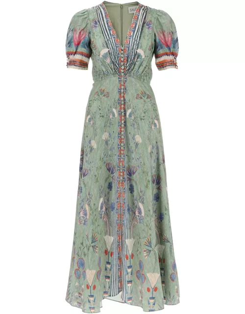 Saloni lea Long Dress In Printed Silk