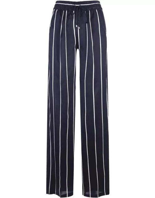 Kiton Navy Blue Striped Silk Drawstring Trouser