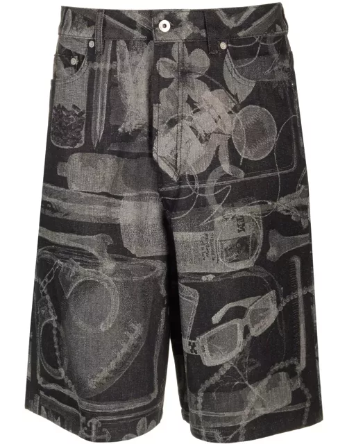 Off-White Denim Bermuda Shorts With X-ray Pattern