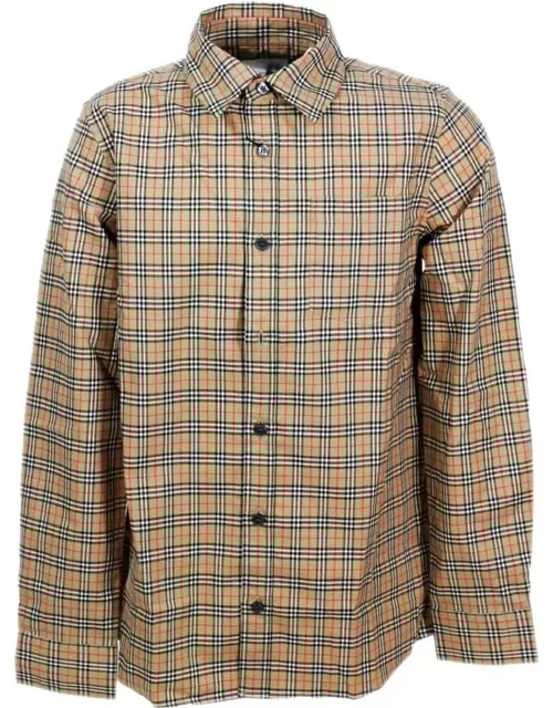 Burberry Long-sleeved Shirt In Stretch Cotton With Micro Tartan Motif