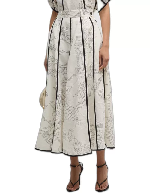 Chiaroscuro Printed Seamed A-Line Midi Skirt
