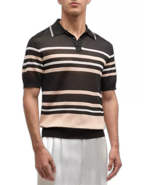 Men's Pointelle Striped Polo Shirt