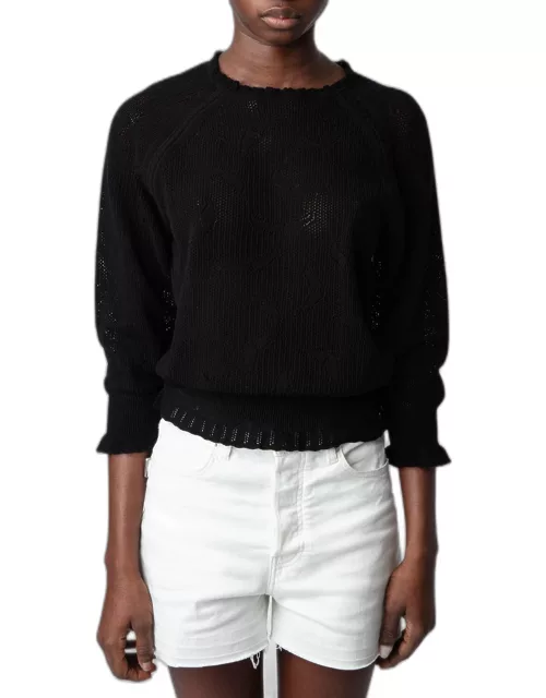 Moria Pointed-Knit Crewneck Sweater