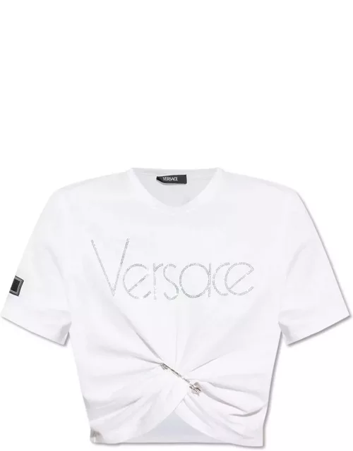 Versace Logo-embellished Crewneck Cropped T-shirt