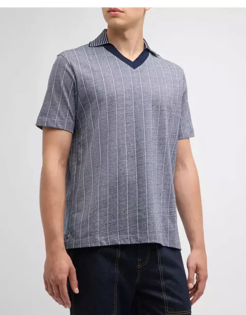 Men's Stripe Johnny Collar Polo Shirt