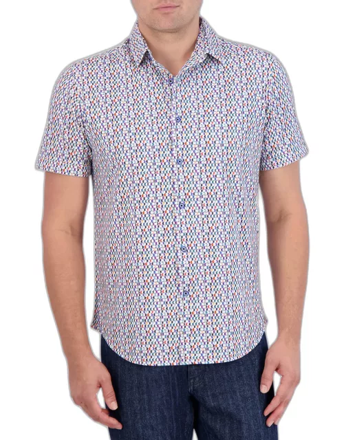 Men's Flamenco Geometric-Print Short-Sleeve Shirt