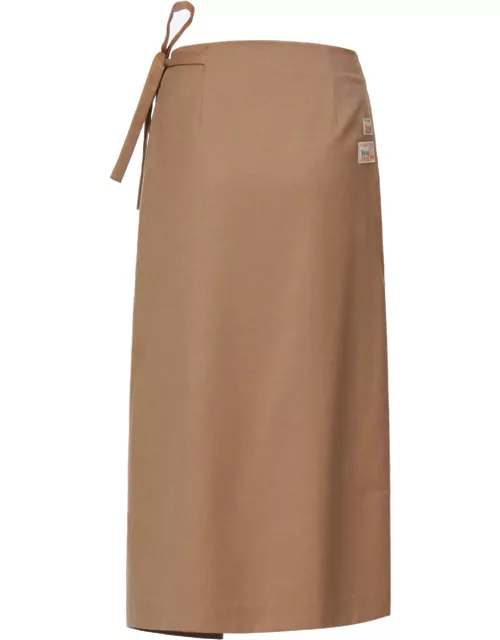 Seagull Embroidered Flare Wrap Skirt