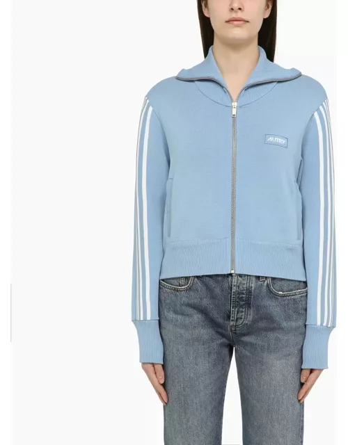 Autry Light Blue/white Viscose Blend Zip Sweatshirt