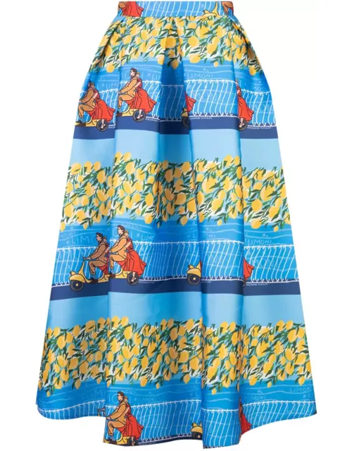 Alessandro Enriquez Blue Bell Long Skirt With Lemons Print