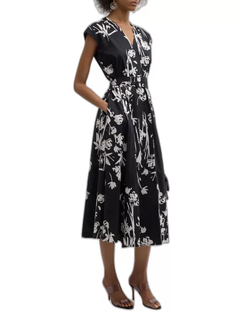 Taxi Belted Floral-Print Midi Wrap Dres