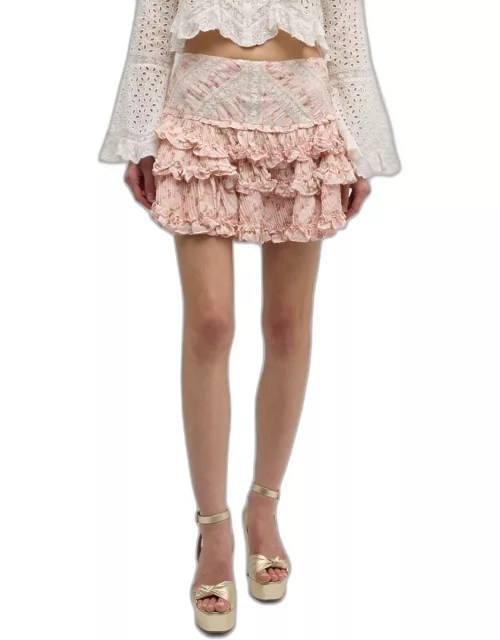 Robeina Floral Tiered Ruffle Mini Skirt