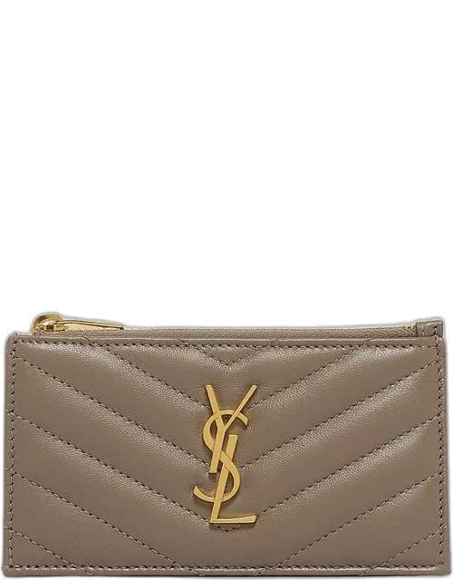 Small YSL Zip Card Case in Quilted Leather