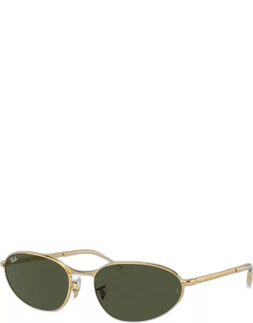Sleek Metal Oval Sunglasses, 56m