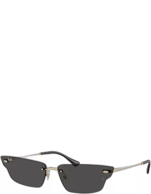 Rimless Metal & Plastic Cat-Eye Sunglasses, 66m
