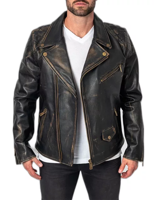 Men's Destroyed Leather Moto Jacket