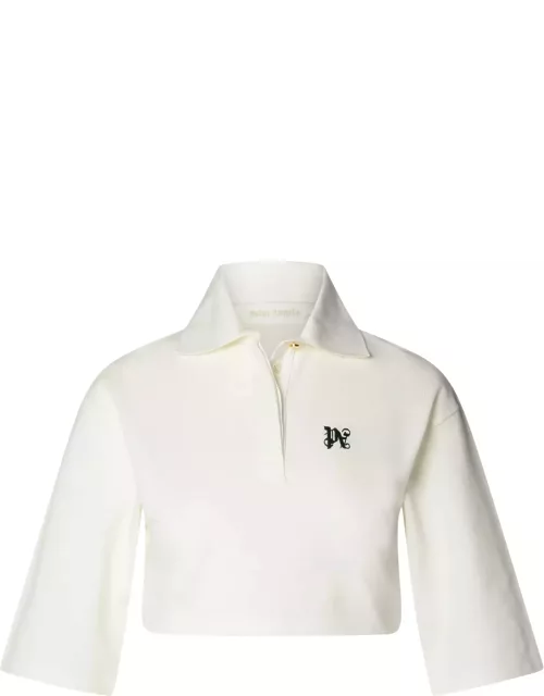 Palm Angels White Cotton Crop Polo Shirt