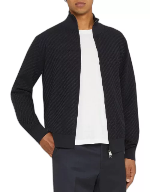 Men's Basketweave Stitch Full-Zip Sweater