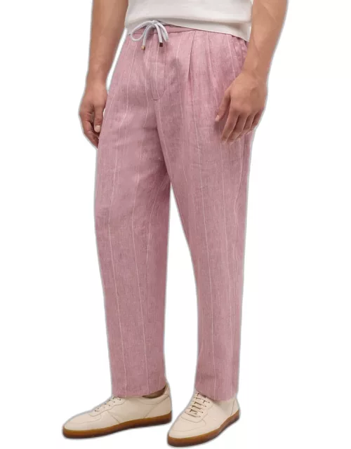 Men's Linen Wide-Stripe Drawstring Pant