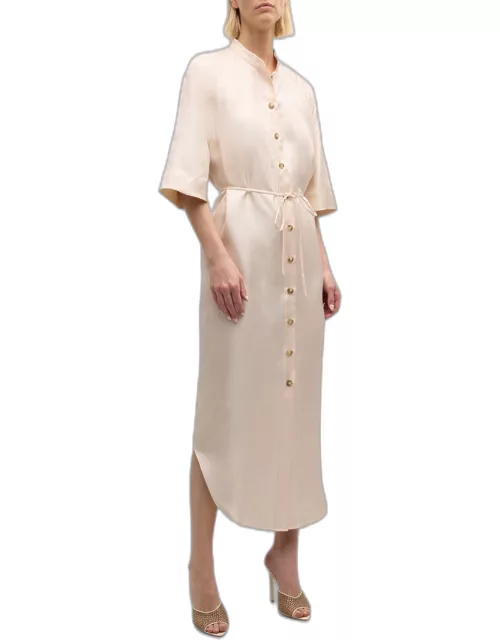 Durion Button-Front Maxi Shirtdress with Tie Belt