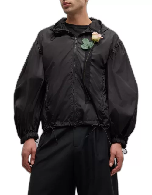 Men's Puff-Sleeve Jacket with Flower