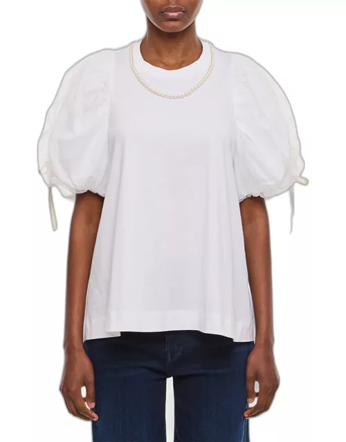 Simone Rocha Beaded Tulle Overlay Puff Sleeve T-shirt W/ Bow