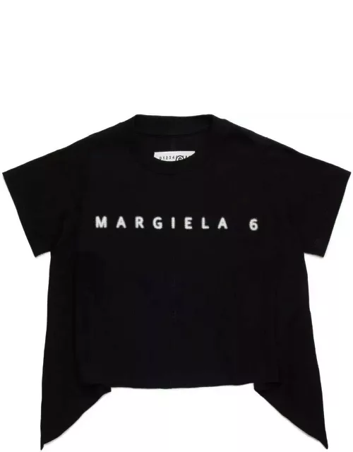 MM6 Maison Margiela Logo Printed Crewneck Asymmetric T-shirt
