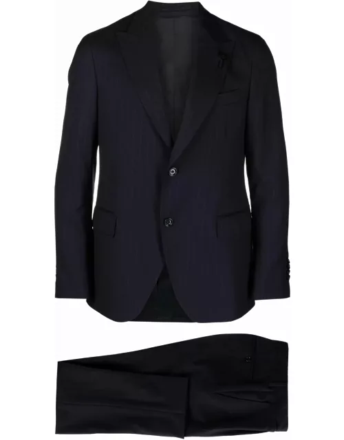 Lardini Navy Blue Wool Single-breasted Suit