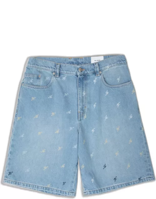 Axel Arigato Miles Short Light blue denim shorts with monogram pattern - Miles Short