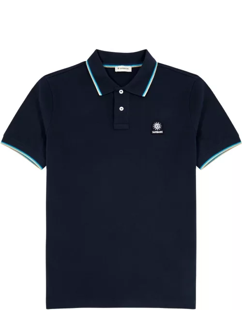 Sandbanks Stripe-trimmed Logo Piqué Cotton Polo Shirt - Navy