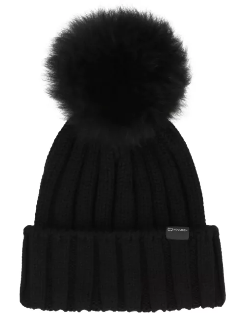 Woolrich Knitted Wool Beanie With Pom-po