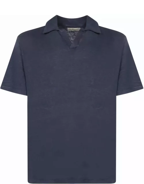 Officine Générale Short Sleeves Blue Polo Shirt