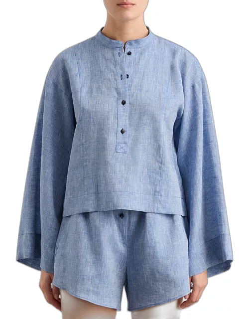 Lucca Linen Relaxed Bell-Sleeve Top