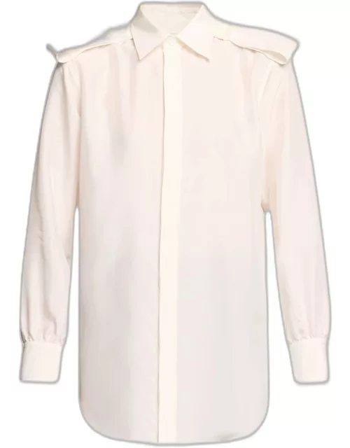 Button-Front Shirt with Belted Shoulder