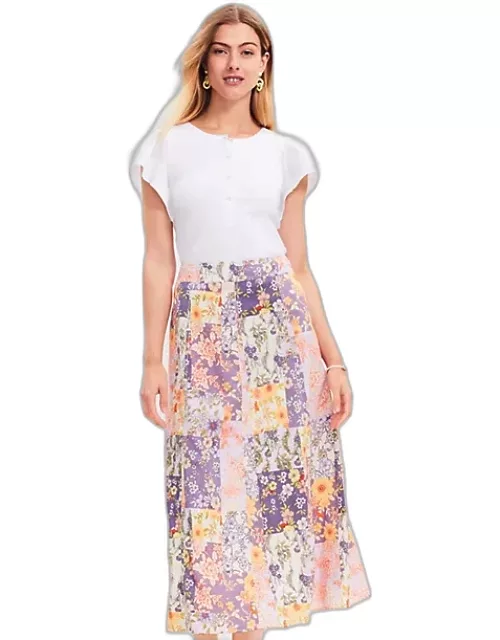 Loft Petite Floral Seamed Midi Skirt