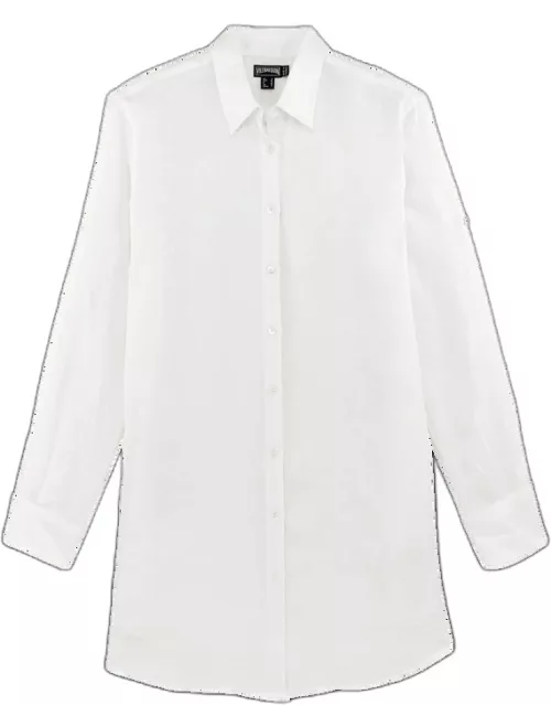 Women Linen Shirt Dress Solid - Shirt Dress - Fragance - White