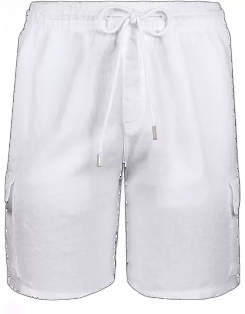 Men Linen Bermuda Shorts Cargo Pockets - Bermuda - Baoon - White