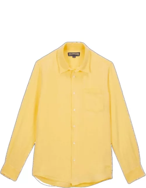 Men Linen Shirt Solid - Shirt - Caroubis - Yellow