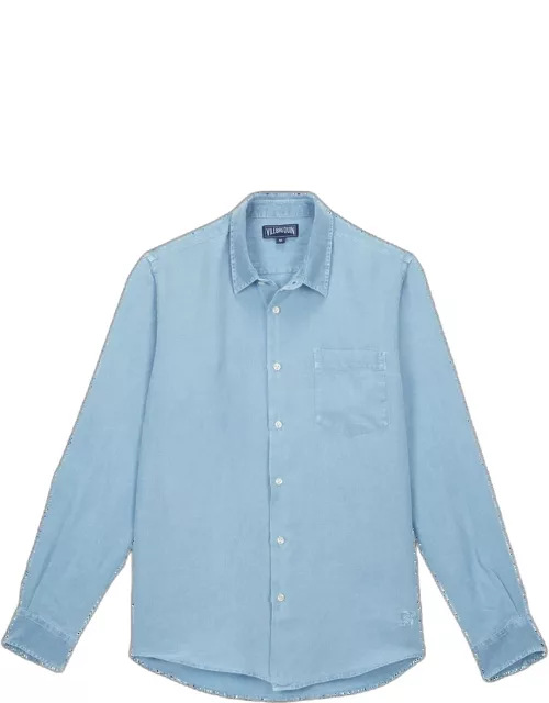 Men Linen Shirt Solid - Shirt - Caroubis - Blue