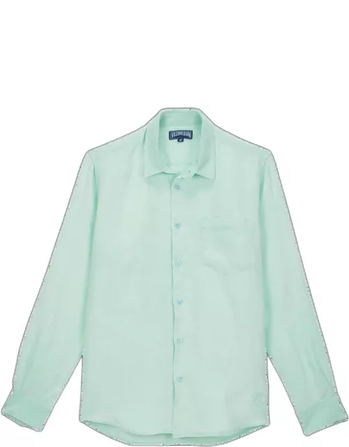 Men Linen Shirt Solid - Shirt - Caroubis - Green