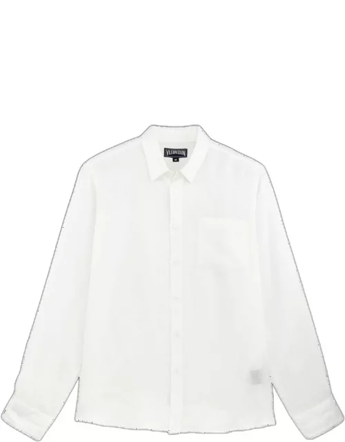 Men Linen Shirt Solid - Shirt - Caroon - White