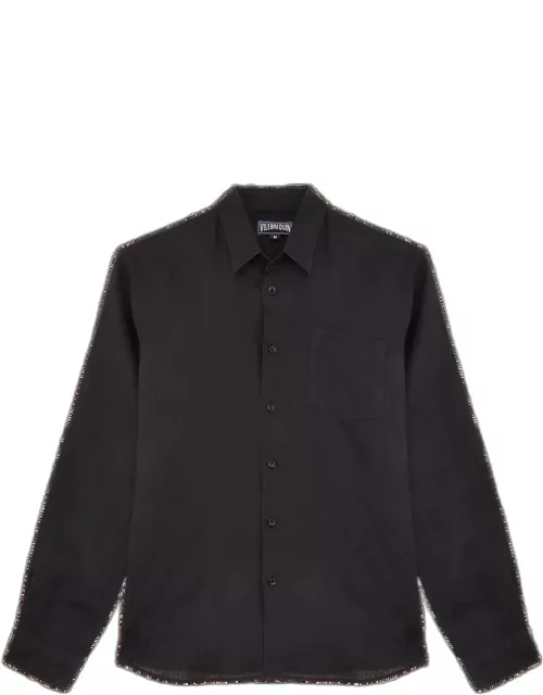 Men Linen Shirt Solid - Shirt - Caroon - Black